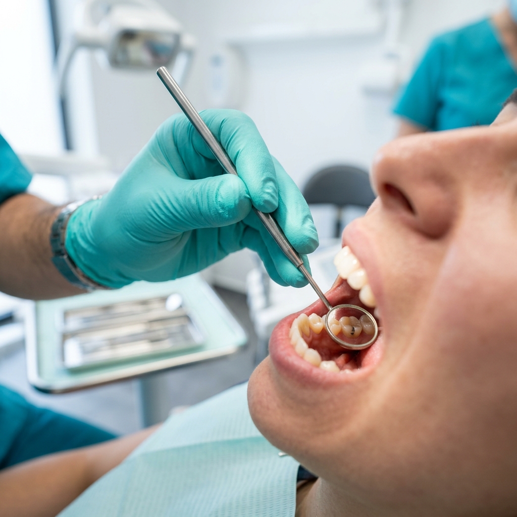 Profissional odontológico utilizando instrumentais de alta qualidade